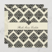311-Phoebe Cream & Black Damask Invitation Kaart (Voorkant / Achterkant)