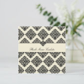 311-Phoebe Cream & Black Damask Invitation Kaart (Staand voorkant)