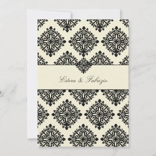 311-Phoebe Cream & Black Damask Invitation Kaart (Voorkant)