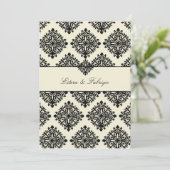 311-Phoebe Cream & Black Damask Invitation Kaart (Staand voorkant)