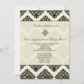 311-Phoebe Cream & Black Damask Invitation Kaart (Achterkant)
