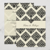 311-Phoebe Cream & Black Damask Invitation Kaart (Voorkant / Achterkant)