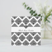 311 Phoebe Crème & Zwarte Damask Uitnodiging (Staand voorkant)