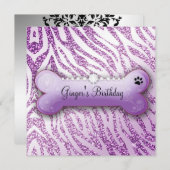 311 Posh Pooch Paars Birthday Invite Zebra Kaart (Voorkant / Achterkant)