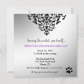 311 Posh Pooch Paars Birthday Invite Zebra Kaart (Achterkant)
