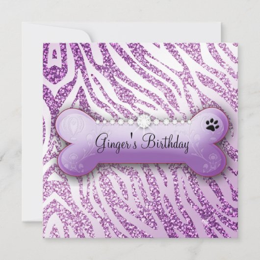 311 Posh Pooch Paars Birthday Invite Zebra Kaart (Voorkant)