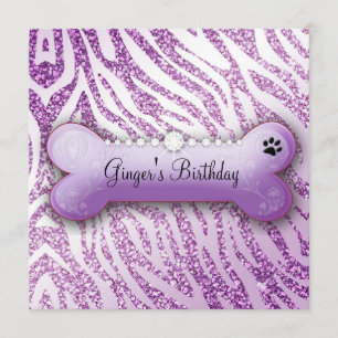 311 Posh Pooch Paars Birthday Invite Zebra Kaart