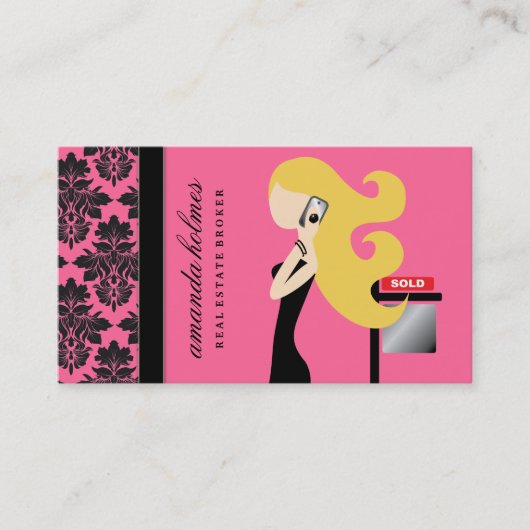 311-Real Estate Blonde Fashionista | Roos Roze Visitekaartje (Voorkant)