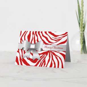 311-Red Zebra Stripes Bow Foto Kerst Kaart