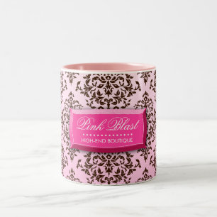 311-roze bladerblauw-chocolade bruin-Damaskoffee M Tweekleurige Koffiemok