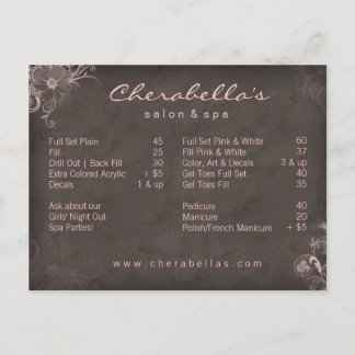 311 Salon Spa Floral carte postale Brochure rose