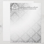 311-Silver Diamond Luxe Damask Letterhead Persoonlijk Briefhoofd (Voorkant / Achterkant)