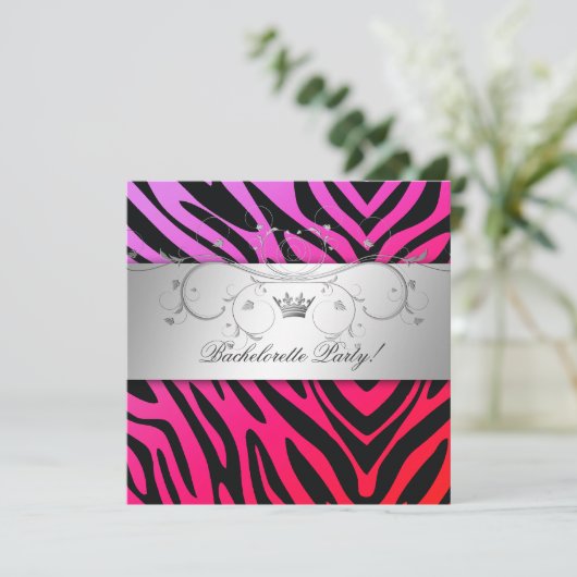 311-Silver Divine Paars Punch Zebra Bachelorette Kaart (Staand voorkant)