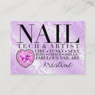 311 Tres Chic Damask Nail Tech Diamond Heart Visitekaartje