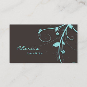 311 Turquoise blue brown Floral Swirls business Visitekaartje