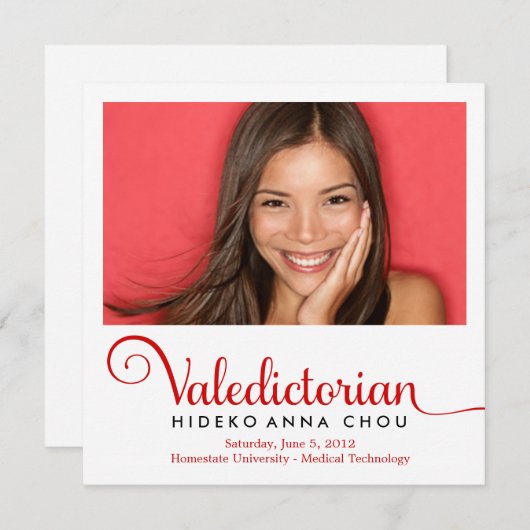 311 Valedictorian en Red Graduation Faire-part (Devant / Derrière)