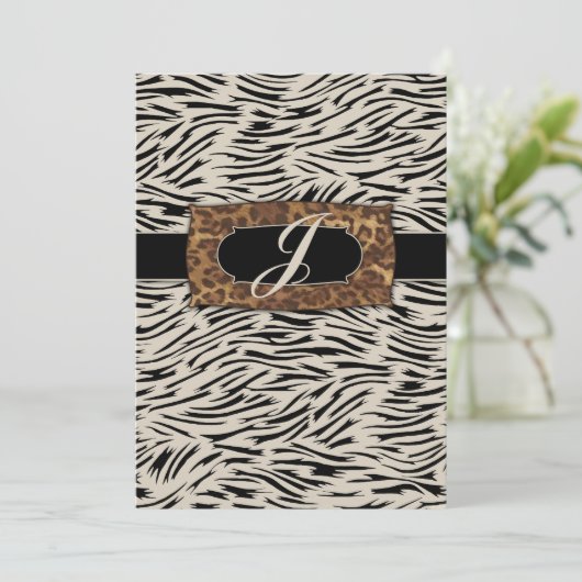 311-Verfijnd Oerwoud Zebra Monogram Kaart (Staand voorkant)