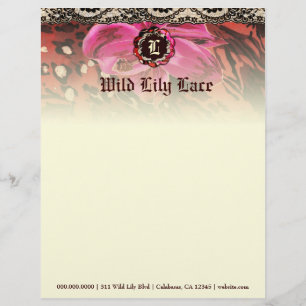 311-Wilde Lily Pink Lace Monogram Briefhoofd Ontwerp