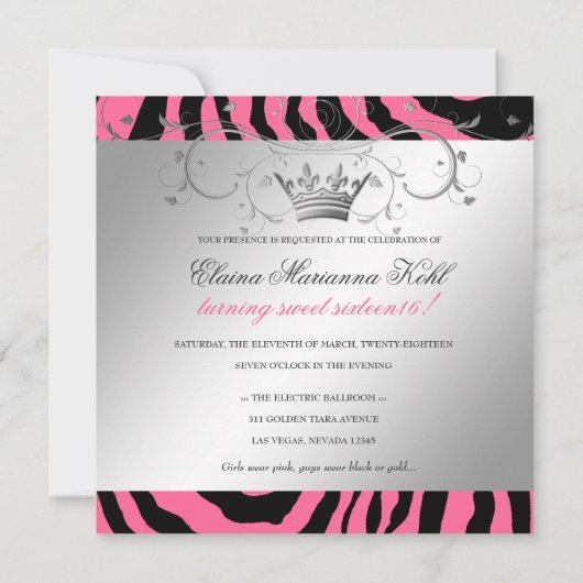 311-zilverkleurige roze Zebra zoete zestien Kaart (Achterkant)