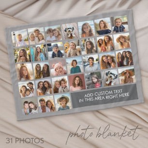 31 Foto Collage Raster - Tekstvak - grijs Fleece Deken