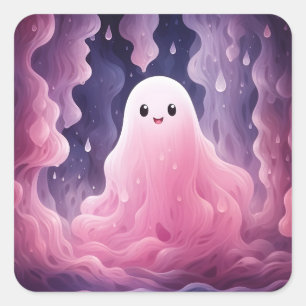 31 oktober Halloween Schattige roze spook Vierkante Sticker