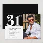 31e anniversaire en noir et blanc Invitations (Devant / Derrière)