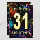 31e anniversaire Fête Invitation Fireworks Bulles (Devant / Derrière)
