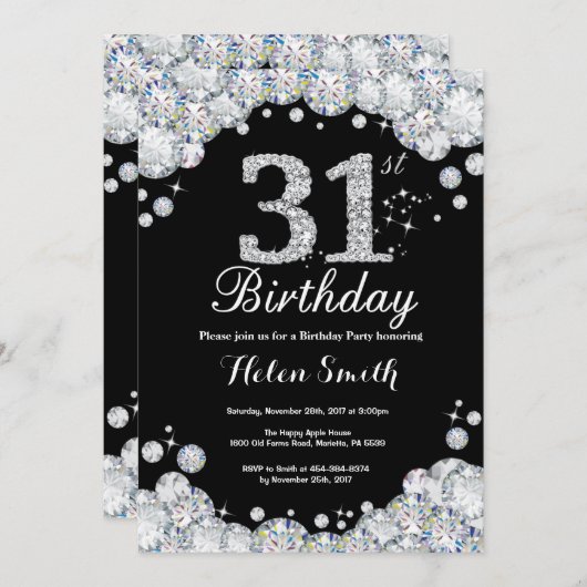 31e anniversaire Invitation Chalkboard Silver Diam (Devant / Derrière)