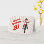 31e carte d'anniversaire avec une fille de moto (Fleur jaune)