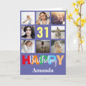 31e Happy Birthday Photo Collage Modern Kaart (Gele Bloem)