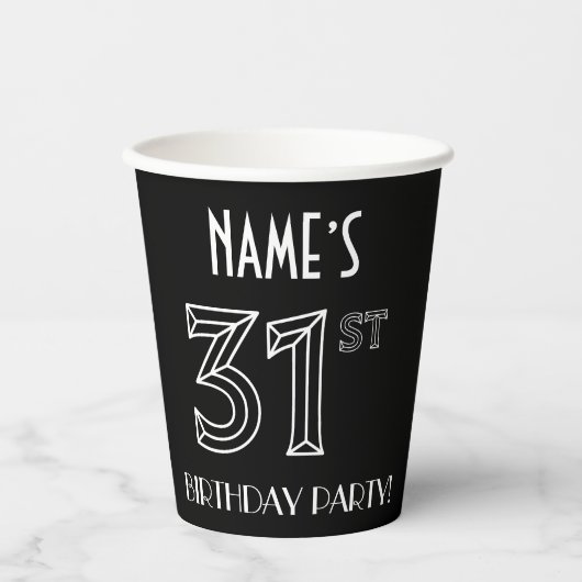 31e verjaardag: Art Deco Style + aangepaste naam Papieren Bekers (Voorkant)