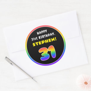 31e verjaardag: kleurrijke regenboog # 31, Naam va Ronde Sticker