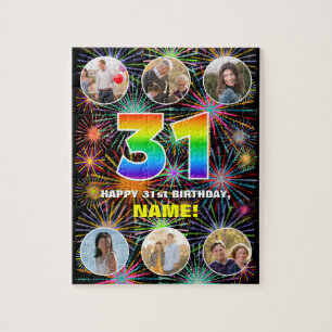 31e verjaardag: Leuke regenboog #, aangepaste naam Legpuzzel