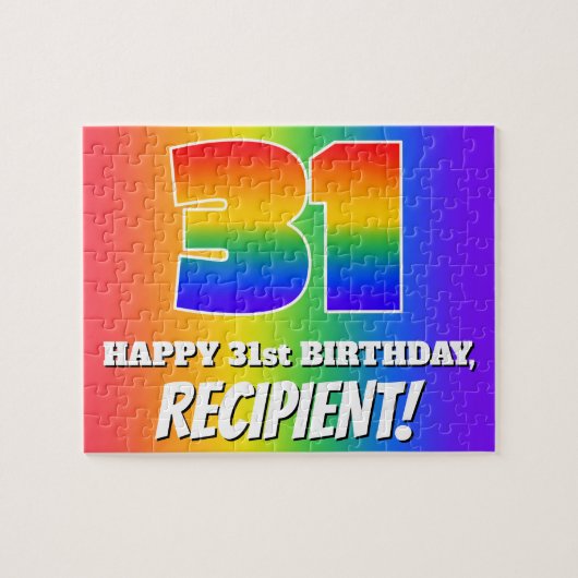 31e verjaardag — Meerkleurig regenboogpatroon "31" Legpuzzel (Horizontaal)