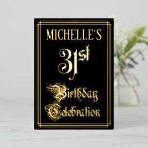 31e verjaardag Partij — Fancy Manuscript & de Naam Folie Uitnodiging