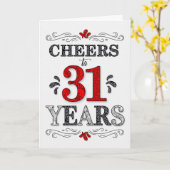 31e verjaardag Proost in rood wit zwart patroon Kaart (Gele Bloem)