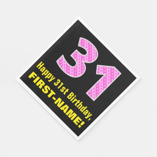 31e verjaardag: Roze strepen en harten "31" + Naam Servet (Hoek)