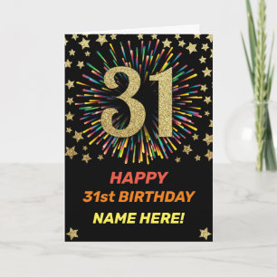 31e verjaardag vuurwerk Rainbow Gold Fun Kaart