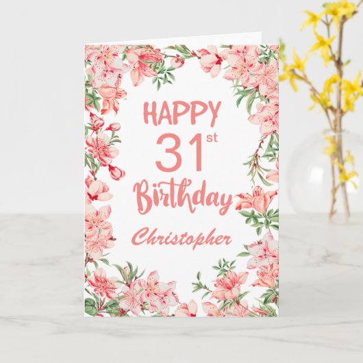 31e verjaardag Waterverf van roze peach peonies Fl Kaart (Gele Bloem)