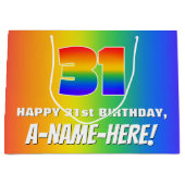 31ste verjaardag: kleurrijk, vun regenboogpatroon groot cadeauzakje (Voorkant)
