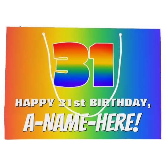 31ste verjaardag: kleurrijk, vun regenboogpatroon groot cadeauzakje (Achterkant)
