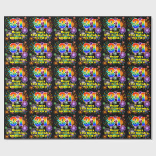 31ste verjaardag: vuurwerk, regenboogblik # "31" cadeaupapier