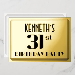31ste verjaardagsfeest: Art Deco-look “31” en naam Folie Uitnodiging