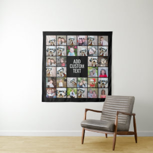 32 Foto Collage Modern Square Black - Witte tekst Wandkleed