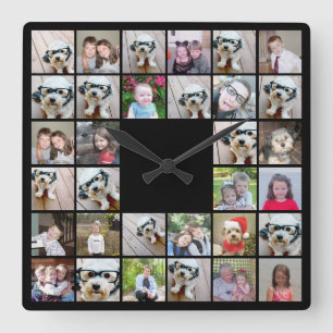 32 Foto Collage Modern Square Layout Black Vierkante Klok