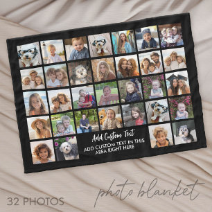 32 foto-collageraster - Tekstvak - zwart wit Fleece Deken