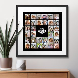 32 Fotocollage Modern Vierkant Zwart - Witte Tekst Poster