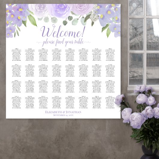 32 Tabel Licht Paars Floral Wedding Seating Chart Poster