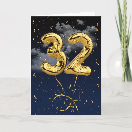 32e Anniversaire Gold Mylar Balloon et carte Confe (Devant)
