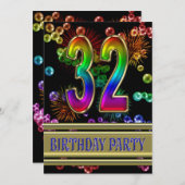 32e fête d'anniversaire Invitation avec bulles (Devant / Derrière)